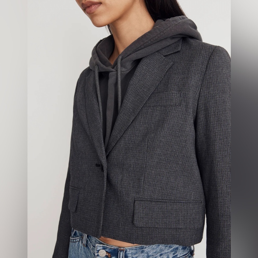 Madewell Women’s The Sutter Crop Blazer Whitfield Micro Check Jacket Size XXS - Picture 3 of 10